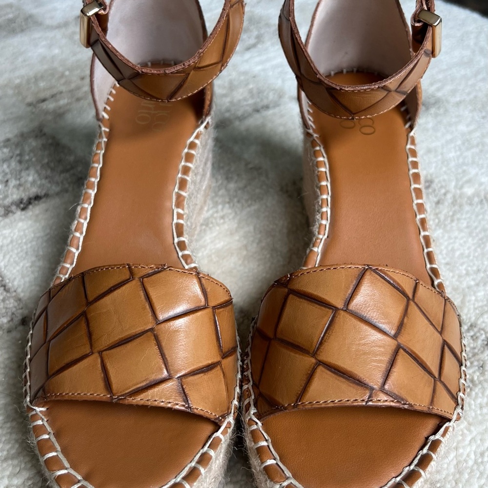 Franco Sarto Brown Espadrilles with Woven Leather Design - only worn once!